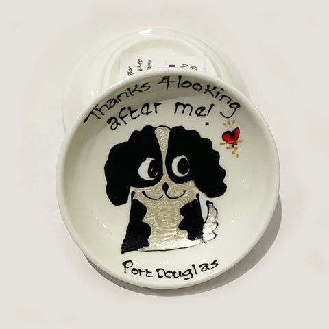 Black and White Fluffy Dog - Thanks for Looking After Me (Port Douglas) - Rings-n-Things Dish