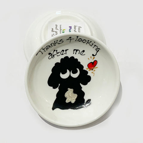 Black with White Chest Fluffy Dog - Thanks for Looking After Me - Rings-n-Things Dish
