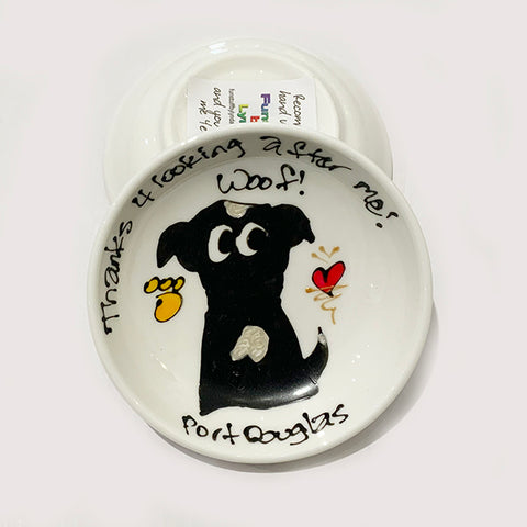 Black with White Chest Shorthair Dog - Thanks for Looking After Me (Port Douglas) - Rings-n-Things Dish