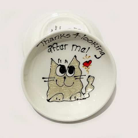 White Fluffy Cat - Thanks for Looking After Me - Rings-n-Things Dish
