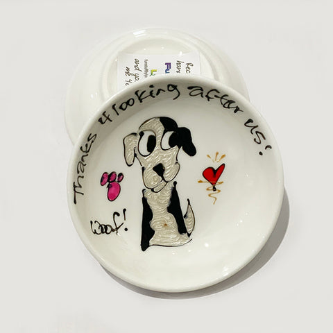 White with Black Dog - Thanks for Looking After Us - Rings-n-Things Dish