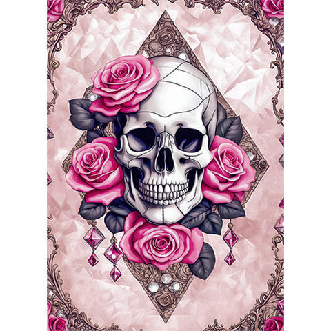 Resin 5x7 Print - Skull and Roses Pink Tones