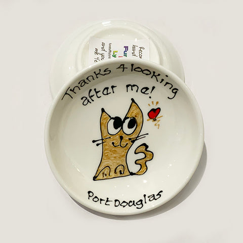 Gold Slinky Cat - Thanks for Looking After Me (Port Douglas) - Rings-n-Things Dish