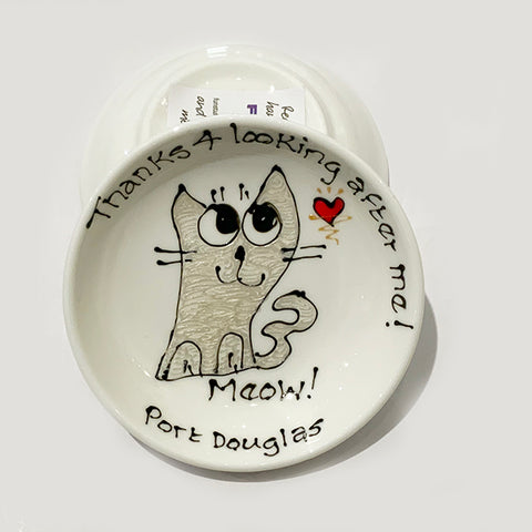 White Slinky Cat - Thanks for Looking After Me (Port Douglas) - Rings-n-Things Dish