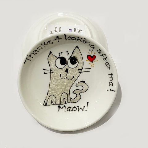 White Slinky Cat - Thanks for Looking After Me - Rings-n-Things Dish