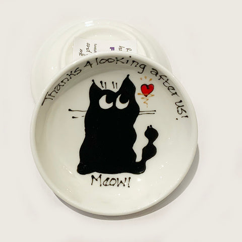 Black Fluffly Cat - Thanks for Looking After Us - Rings-n-Things Dish