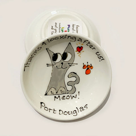 Grey Slinky Cat - Thanks for Looking After Us (Port Douglas) - Rings-n-Things Dish