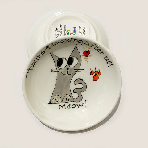 Grey Slinky Cat - Thanks for Looking After Us - Rings-n-Things Dish