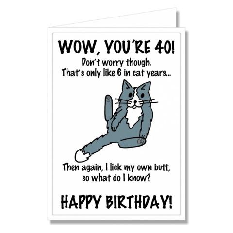 Greeting Card - Happy Birthday Cat 40th