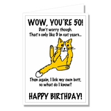 Greeting Card - Happy Birthday Cat 50th