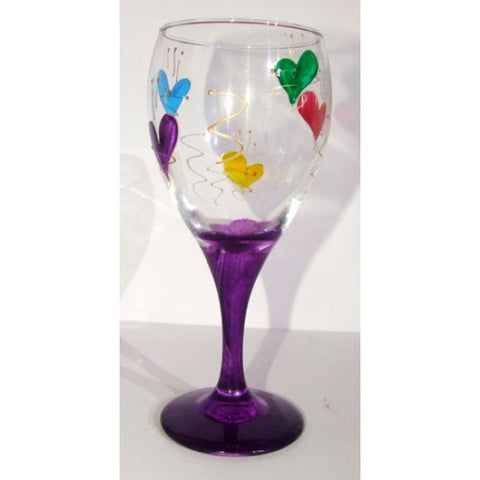 Purple with Colourful Hearts Wine Glass